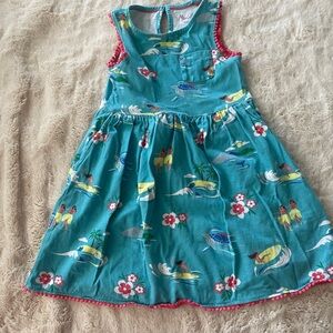 Mini Boden Teal Dress with Surfing and Floral Patterns